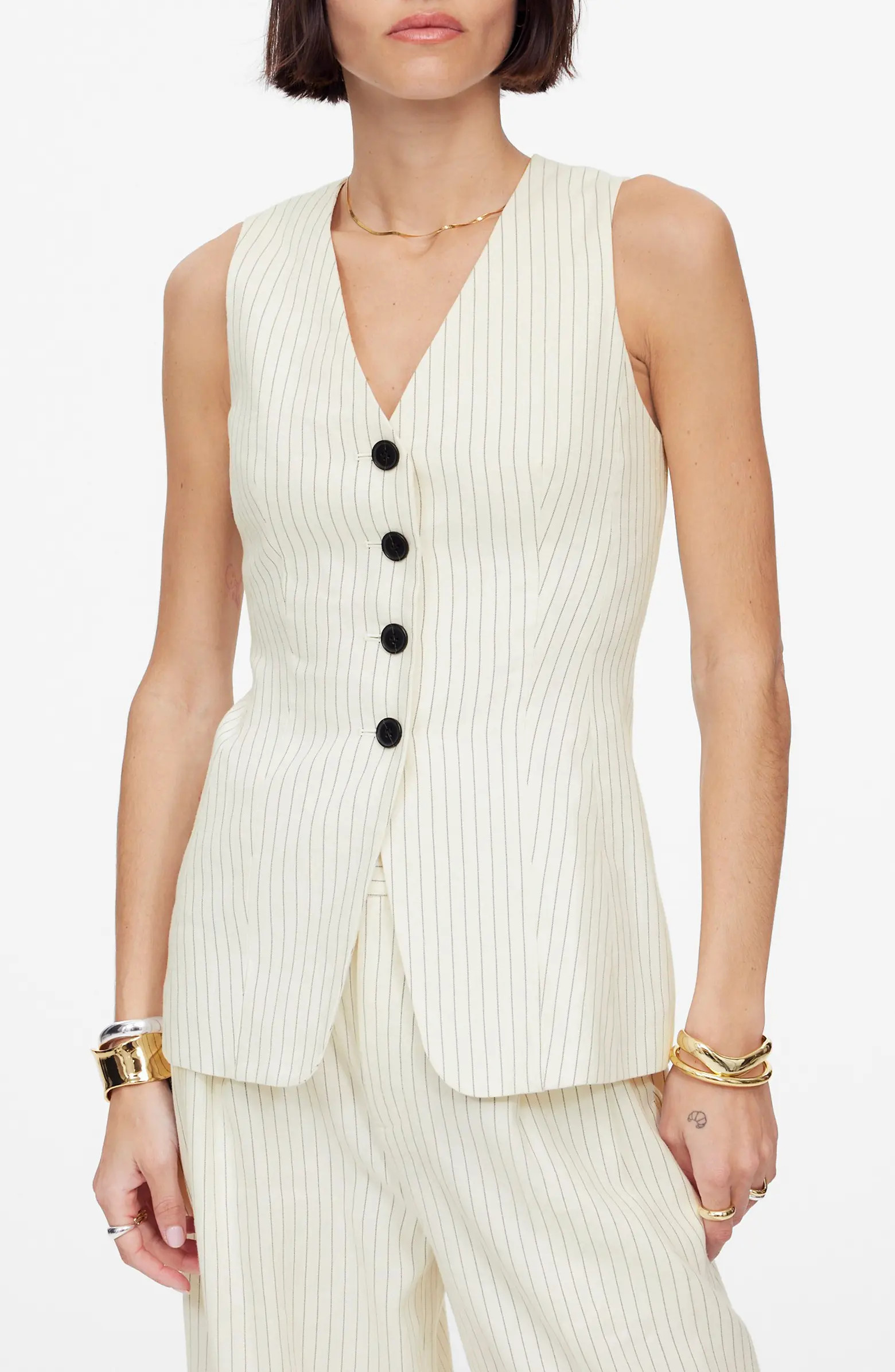 Madewell Pinstripe Cutaway Long Vest | Nordstrom | Nordstrom