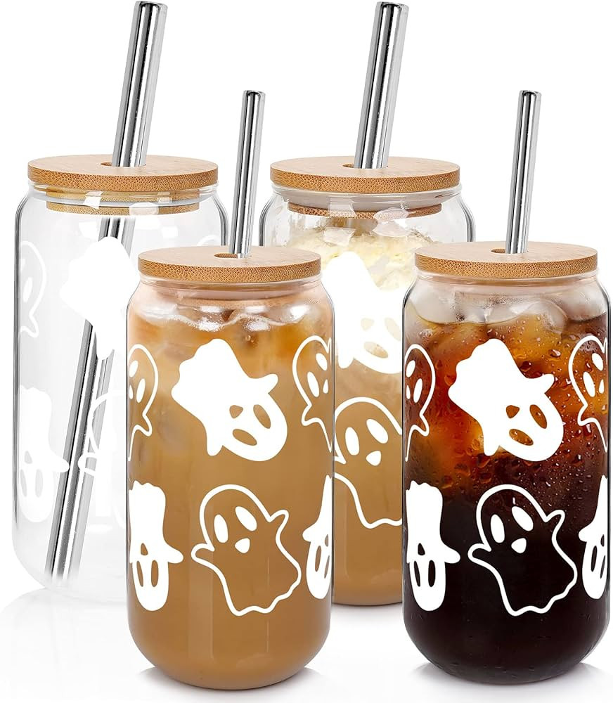ANOTION Halloween Coffee Cups - 18oz Halloween Ghost Decor Ghost Mug Halloween Decorations Glass ... | Amazon (US)