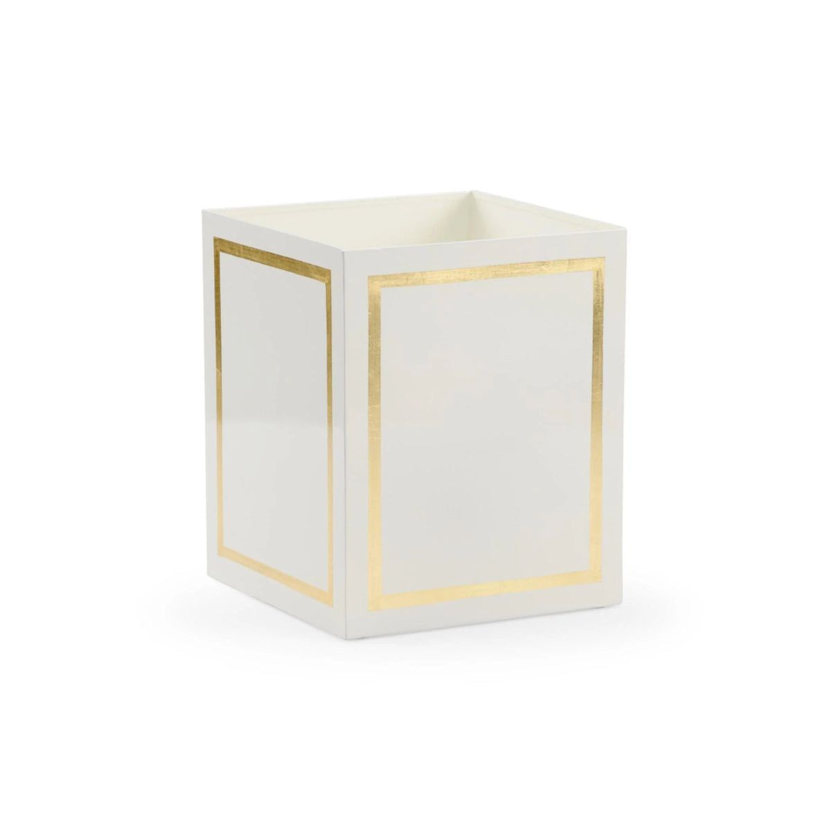 Cream Metal Wastebasket with Metallic Gold Trim | The Well Appointed House, LLC