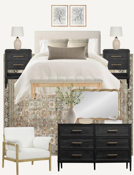 Walmart bedroom budget finds, black nightstands, modern dresser, neutral bedding, side chair, master bedroom decor 

#LTKhome #LTKfindsunder100 #LTKfindsunder50
