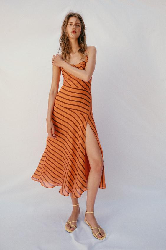 Zara - Striped Strappy Midi Dress - Printed - Xs - Woman | Zara UK