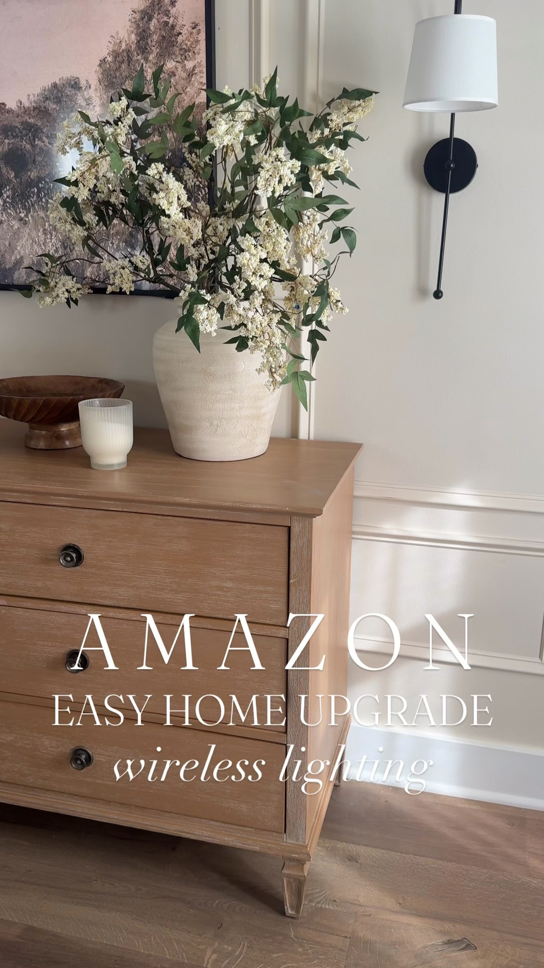 Amazon wireless lighting , love this sconce! 

Dresser, wide dresser, bedroom, table decor, home decor, faux floral, faux greenery, large vase, art tv, frame tv

#LTKHome #LTKSaleAlert #LTKSeasonal
