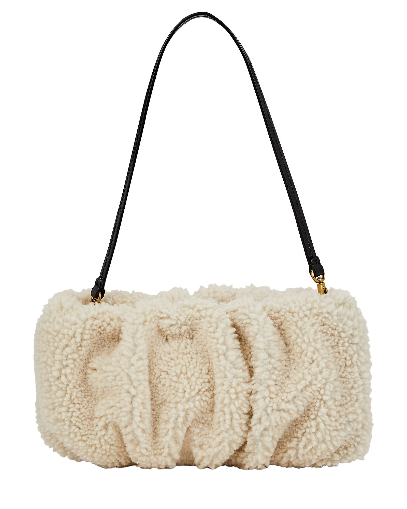 STAUD Bean Ruched Shearling Bag, Ivory 1SIZE | INTERMIX