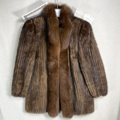 VINTAGE Evans Mink Fur Coat w/ Fox Fur Trim Real Fur Size 10 Mahogany | eBay | eBay US