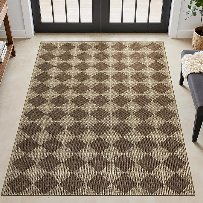 Checkered Easy Jute 3x5 Outdoor Patio Rug, Washable Non Slip Rugs for Entryway,Textured Diamond I... | Amazon (CA)