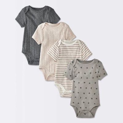 Baby 4pk Moon Short Sleeve Bodysuit - Cloud Island™ Gray 0-3M | Target