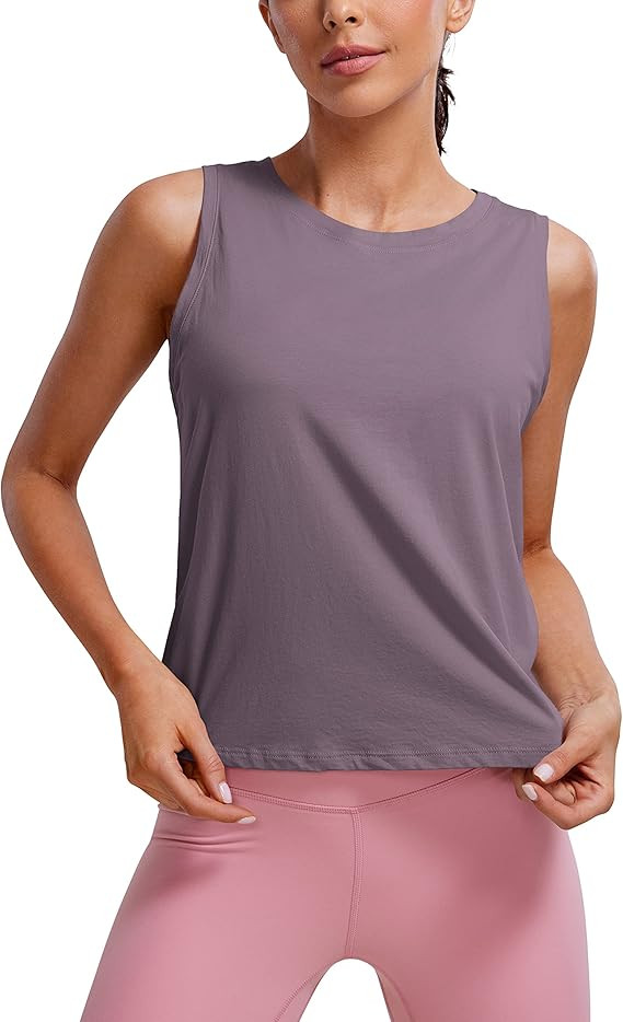 CRZ YOGA Pima Cotton Cropped Tank Tops for Women Workout Crop Tops High Neck Sleeveless Athletic ... | Amazon (US)