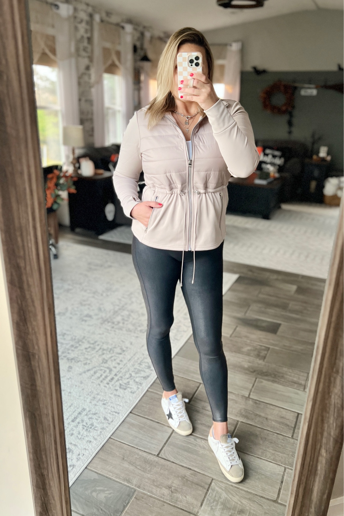 Sell out risk!!! This jacket is buttery soft!! There are 3 other color options, too. 
Sizing:
*Jacket - medium
*Spanx faux leather leggings - run small per website so I sized up one size to a large
GG sneakers - run TTS

Fall Outfits
Fall Shoes


#LTKfindsunder100 #LTKstyletip #LTKfindsunder50