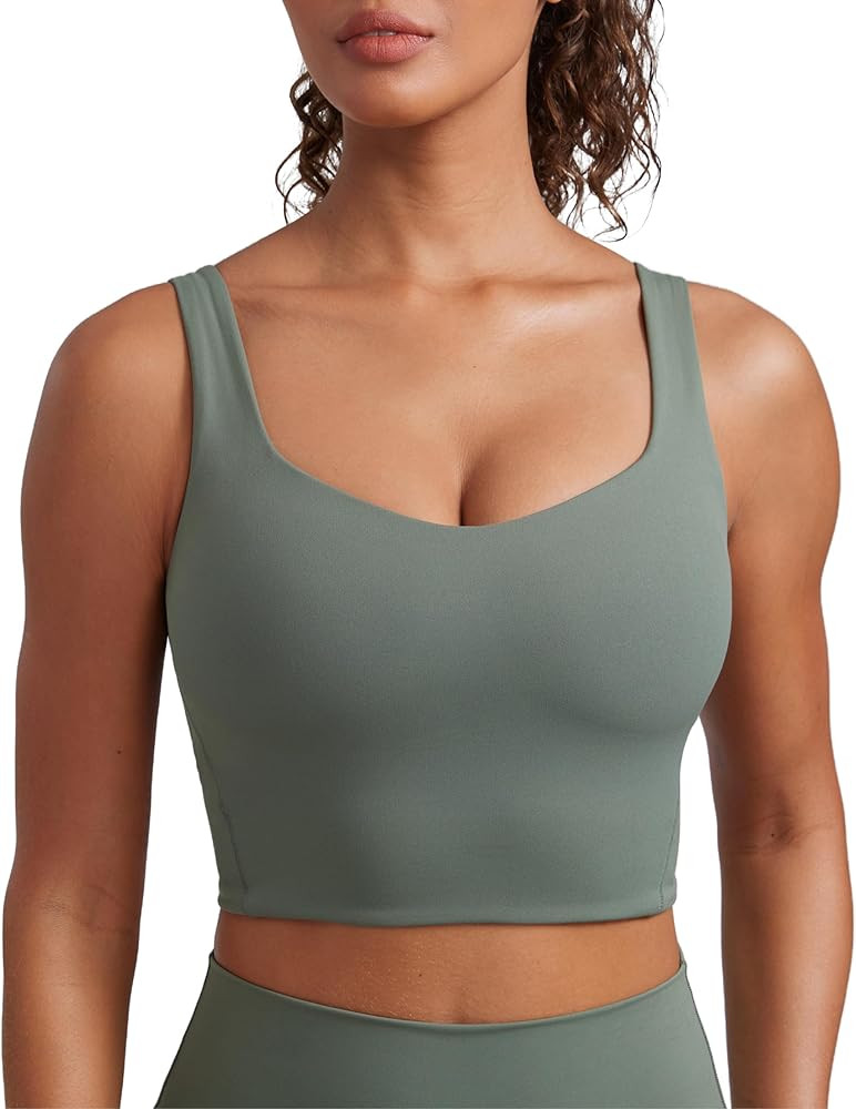 CRZ YOGA Softness Mold Butterluxe Longline Sports Bras for Women - Molded Cup V Neck Yoga Clothes... | Amazon (US)