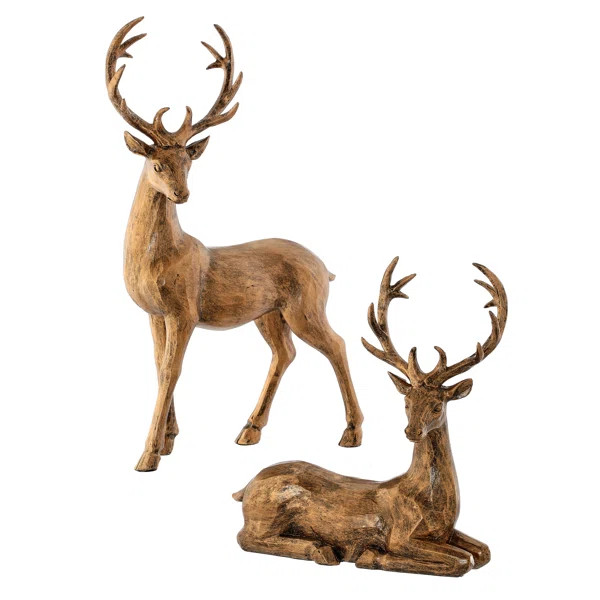 9" Resin Highlands Deer Set of 2 (Set of 2) | Wayfair North America