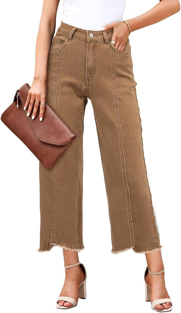 Sidefeel Women's Jeans High Waisted Wide Leg Casual Loose Fit Straight Leg Cropped Denim Pants wi... | Amazon (US)