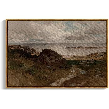 InSimSea Retro Framed Canvas Wall Art, Seaside Path Wilderness Landscape Paintings Artwork, Large... | Amazon (US)