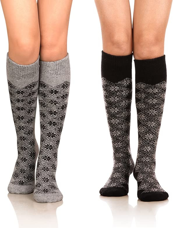 Women's Winter Warm Knee High Socks Boot Socks 2-Pairs Multi Color | Amazon (US)