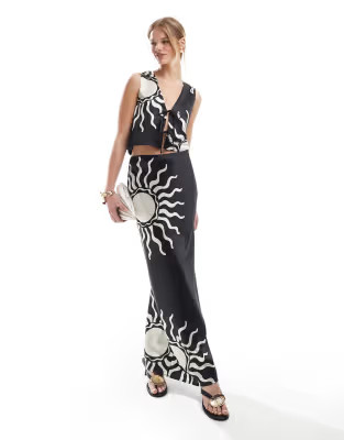 4th & Reckless satin reversible bow tie detail cropped top and maxi skirt co-ord in contrast sun ... | ASOS (Global)