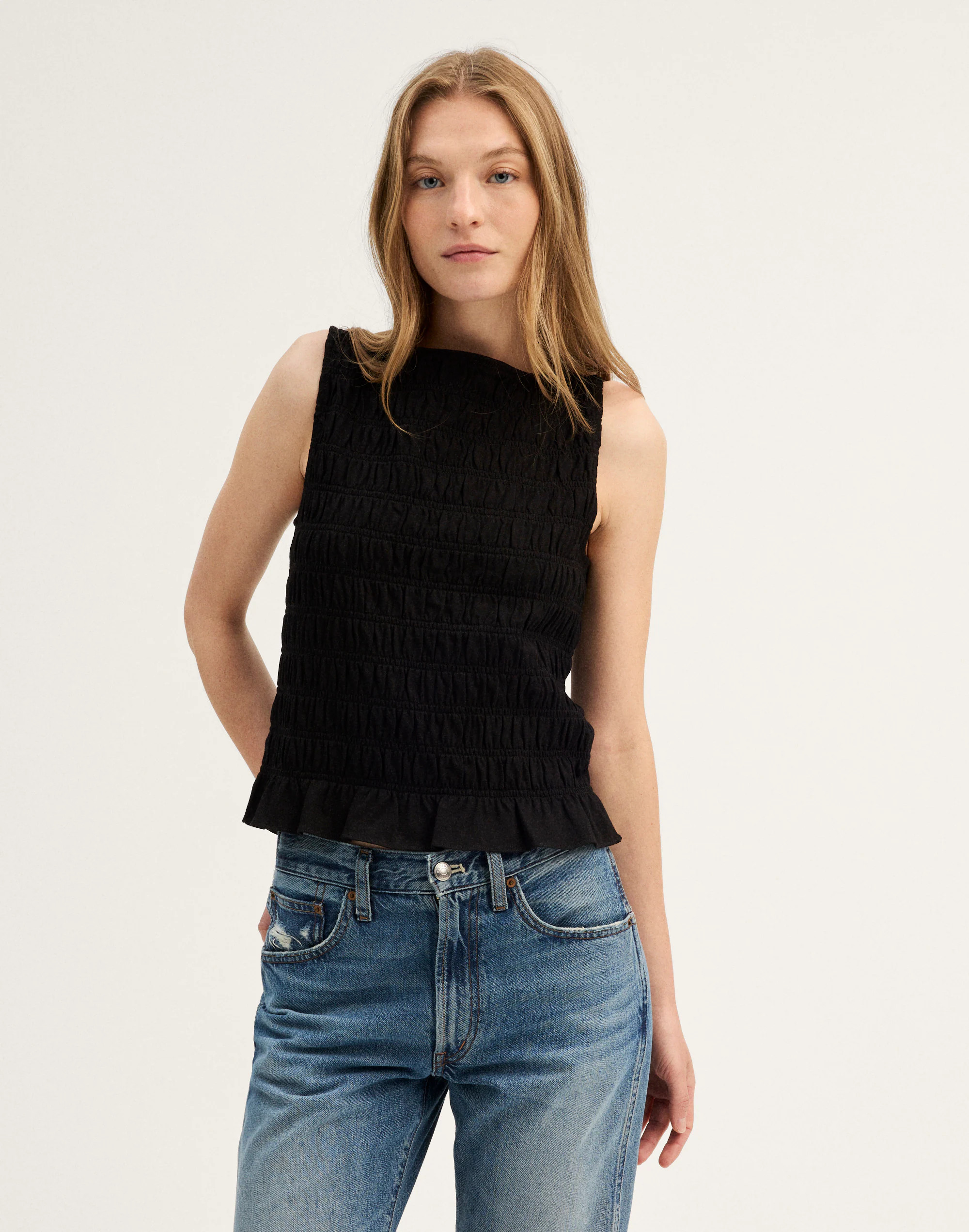 Smocked Boatneck Sleeveless Top | Madewell