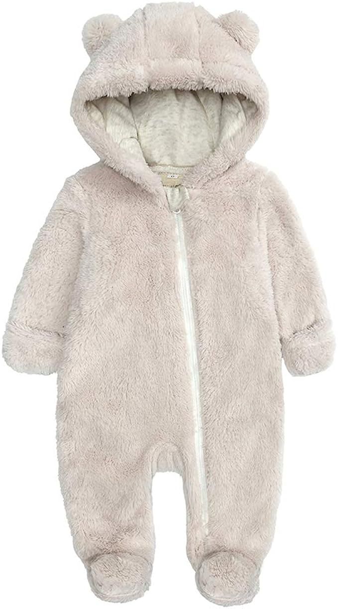 Newborn Baby Snowsuit Fleece Lined Onesie Pajamas Warm Hooded Romper for Infant | Amazon (US)