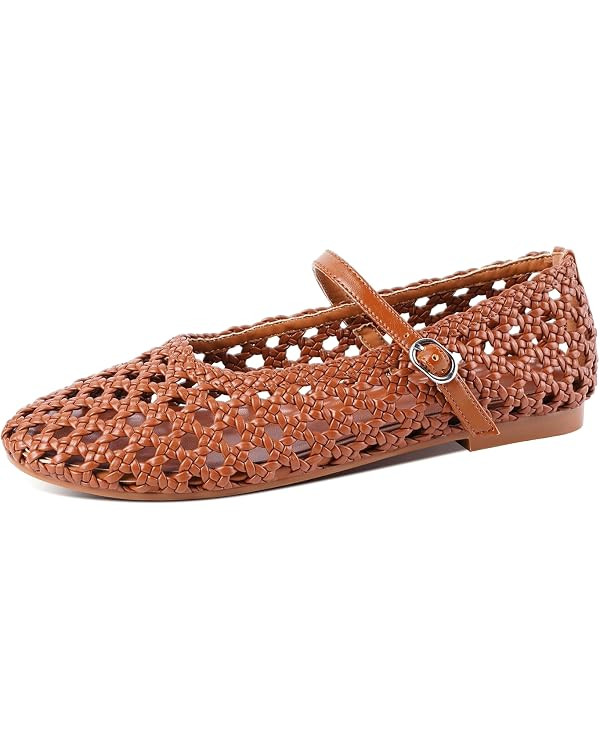 Leopard Mesh Flats for Women Round Toe Mary Jane Ballet Flats Buckle Strap Slip On Casual Breatha... | Amazon (US)