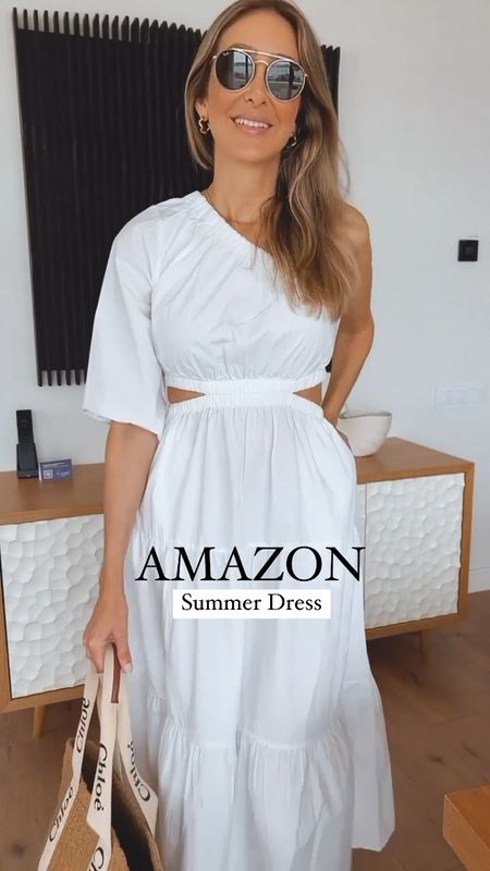 White Amazon summer dress that I love 
It has pockets, not see-through 
Runs true to size, wearing a size small


#LTKswim #LTKitbag #LTKstyletip