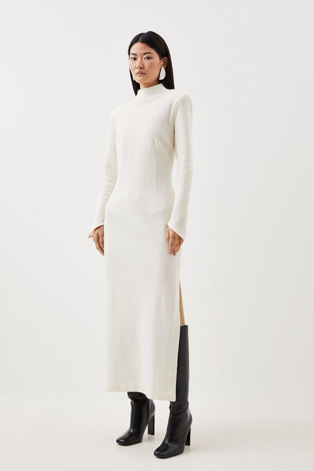 Wool Funnel Neck Knit Midi Dress | Karen Millen UK + IE + DE + NL
