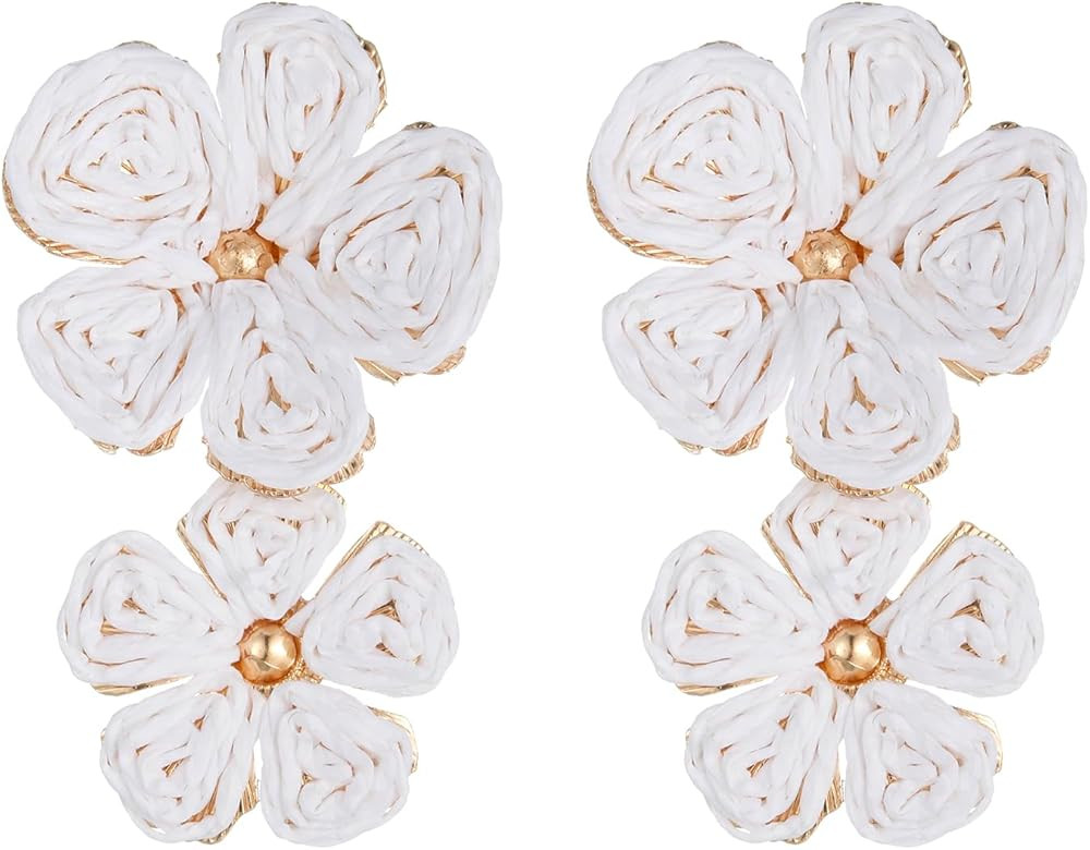 Raffia Flower Earrings, Raffia Straw Wrapped Flower Drop Dangle Earrings Summer Tropical Beach Je... | Amazon (US)