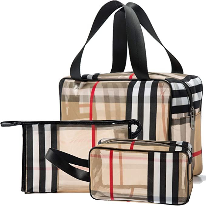Amazon.com: 3 Pack Makeup Bag, Travel Cosmetic Bag with Zipper Handle Waterproof Toiletry Bag Por... | Amazon (US)