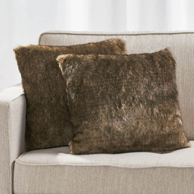 Noble House Elise Faux Fur Throw Pillow (Set of 2), Dark Brown | Walmart (US)