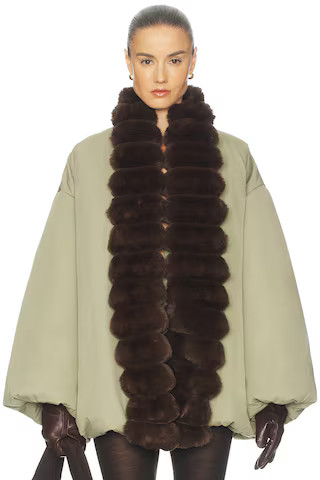 Helsa Bubble Puffer With Faux Fur in Fennel & Cedar from Revolve.com | Revolve Clothing (Global)