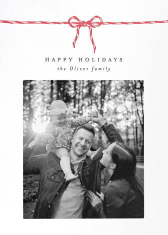 "With a Bow" - Customizable Letterpress Holiday Photo Cards in Red by AK Graphics. | Minted