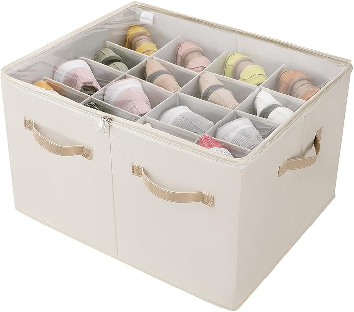 Shoe Organizer for Closet, Foldable Shoe Box with Adjustable Dividers and Clear Cover, Space Savi... | Amazon (US)