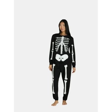 Halloween Women’s Glow In The Dark Skeleton Pajama Set by Way to Celebrate 2-Piece Sizes S-3XL | Walmart (US)