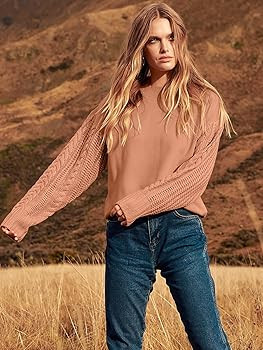 ANRABESS Women's 2023 Fall Sweaters Long Sleeve Crewneck Cable Knit Pullover Oversized Casual Chu... | Amazon (US)