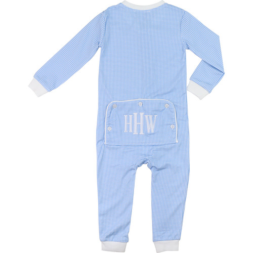 Blue Knit Gingham Zipper Pajamas | Cecil and Lou