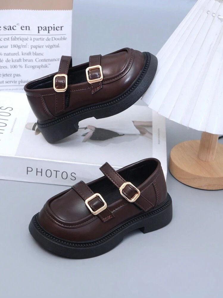 Girls' Comfortable Metallic Decor Ankle Strap Ballet Flat Loafers, School Style | SHEIN