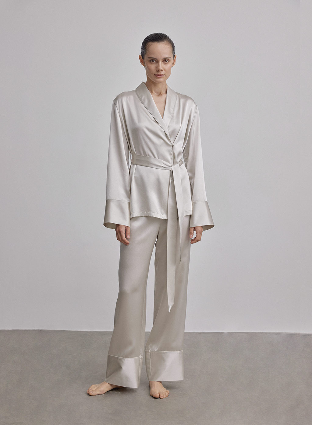 Shawl Collar Trimmed Silk Nightgown Set | Silk Maison