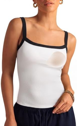 SUUKSESS Women Cotton Rib Padded Tank Tops Sleeveless Spaghetti Strap Square Neck Tops Summer Cam... | Amazon (US)