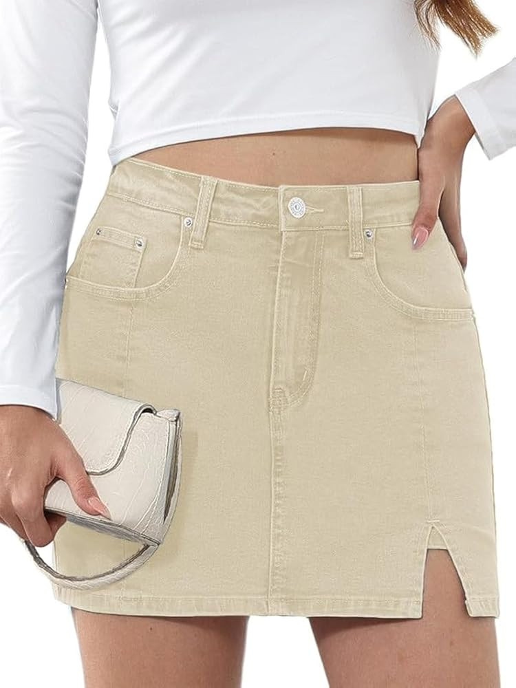 Genleck Stretch Jean Skirts for Women - Denim Skorts High Waisted Girls Teens Dressy Mini Jean Sk... | Amazon (US)