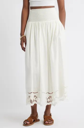 Embroidered Eyelet Cotton Smocked Waist Skirt | Nordstrom