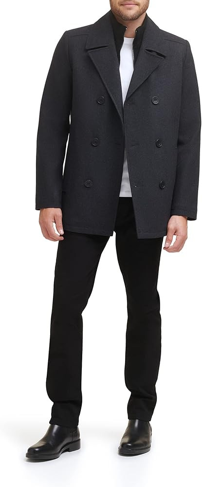 Kenneth Cole Men's Double Breasted Bib Peacoat, Pea Coat Charcoal | Amazon (US)