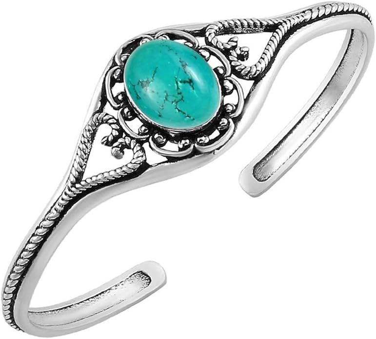 5.80 Cts Oval Shape Natural & Synthetic Gemstones Bohemian Cuff Bangle For Women, Handmade Silver... | Amazon (US)