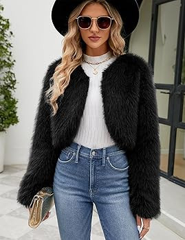 Gihuo Women's Winter Cropped Faux Fur Coat Long Sleeve Open Front Cardigan Fleece Jackets Shaggy ... | Amazon (US)