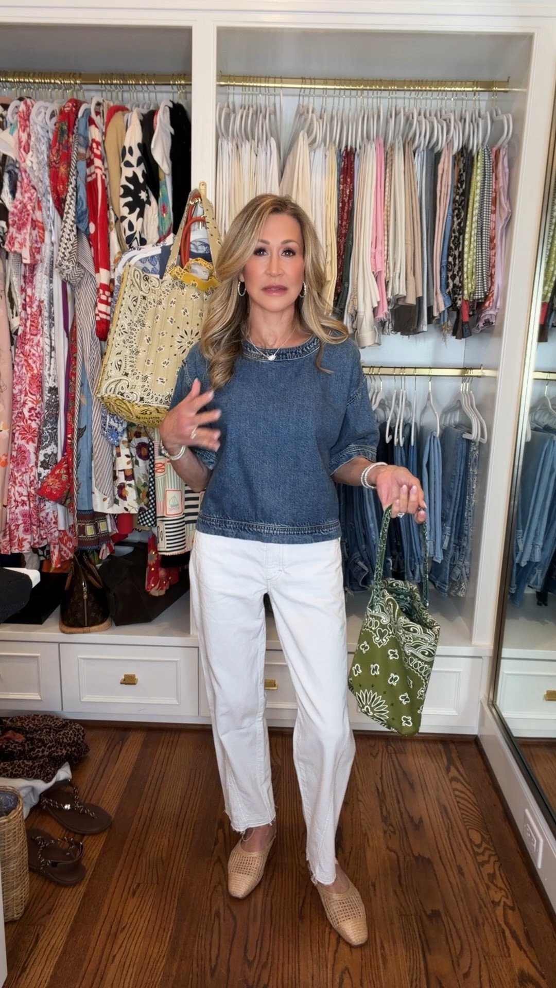 Cutest casual look…white jeans, denim top, raffia mules and a bandana bag!

#LTKootd #LTKSeasonal #LTKdayinmylife