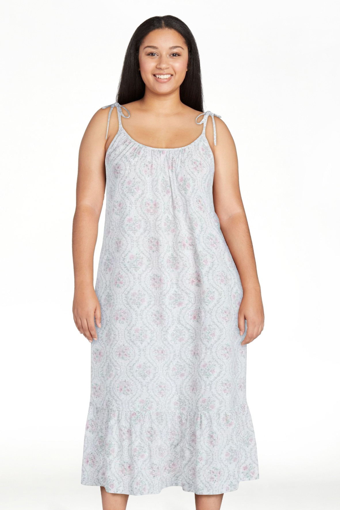 Joyspun Women's Woven Midi Sleep Gown with Shoulder Tie, Sizes XS to 3X | Walmart (US)