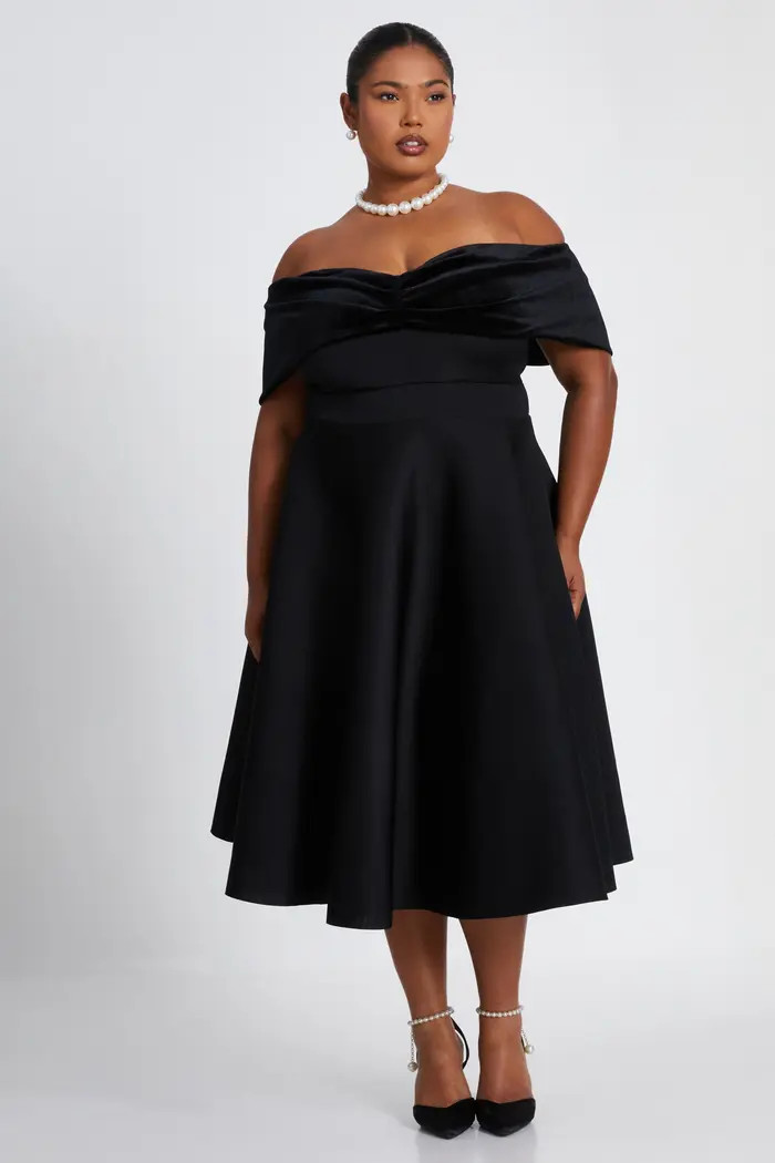 Plus Size Velvet Scuba Bardot Skater Dress | Nordstrom
