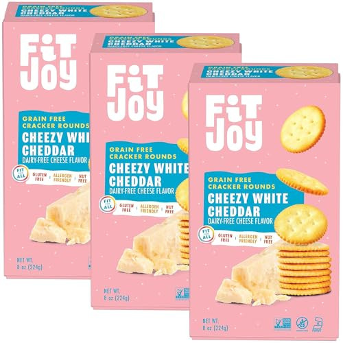 FitJoy Grain Free Crackers - Delicious Gluten Free Cracker - Certified Non-GMO, and Kosher - Gluten Free Crackers - Vegan, Allergen-Free, Nut-Free - Cheesy White Cheddar Flavor - 3 Pack | Amazon (US)