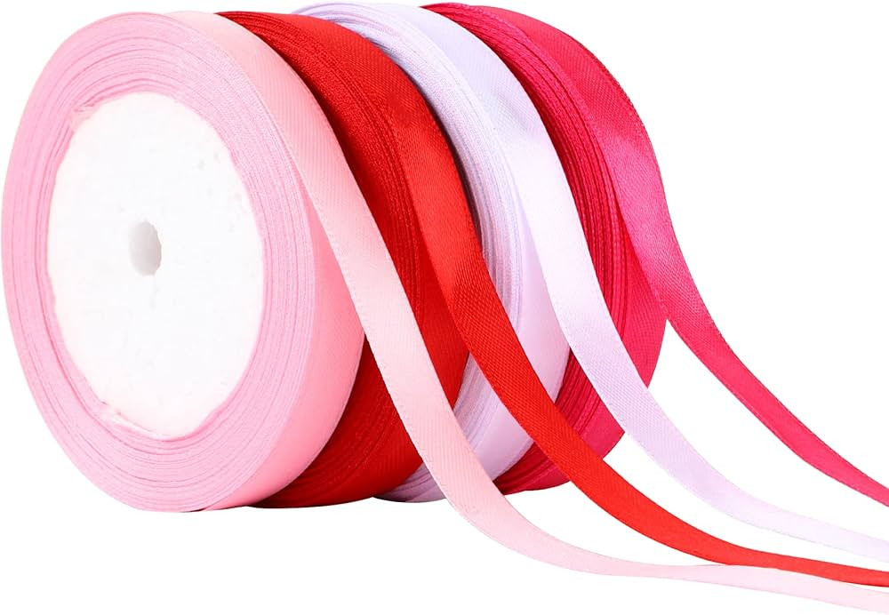 4 Rolls 100 Yards Valentine’s Day Ribbons for Gift Wrapping, 10mm Wide Valentines Satin Ribbon ... | Amazon (US)
