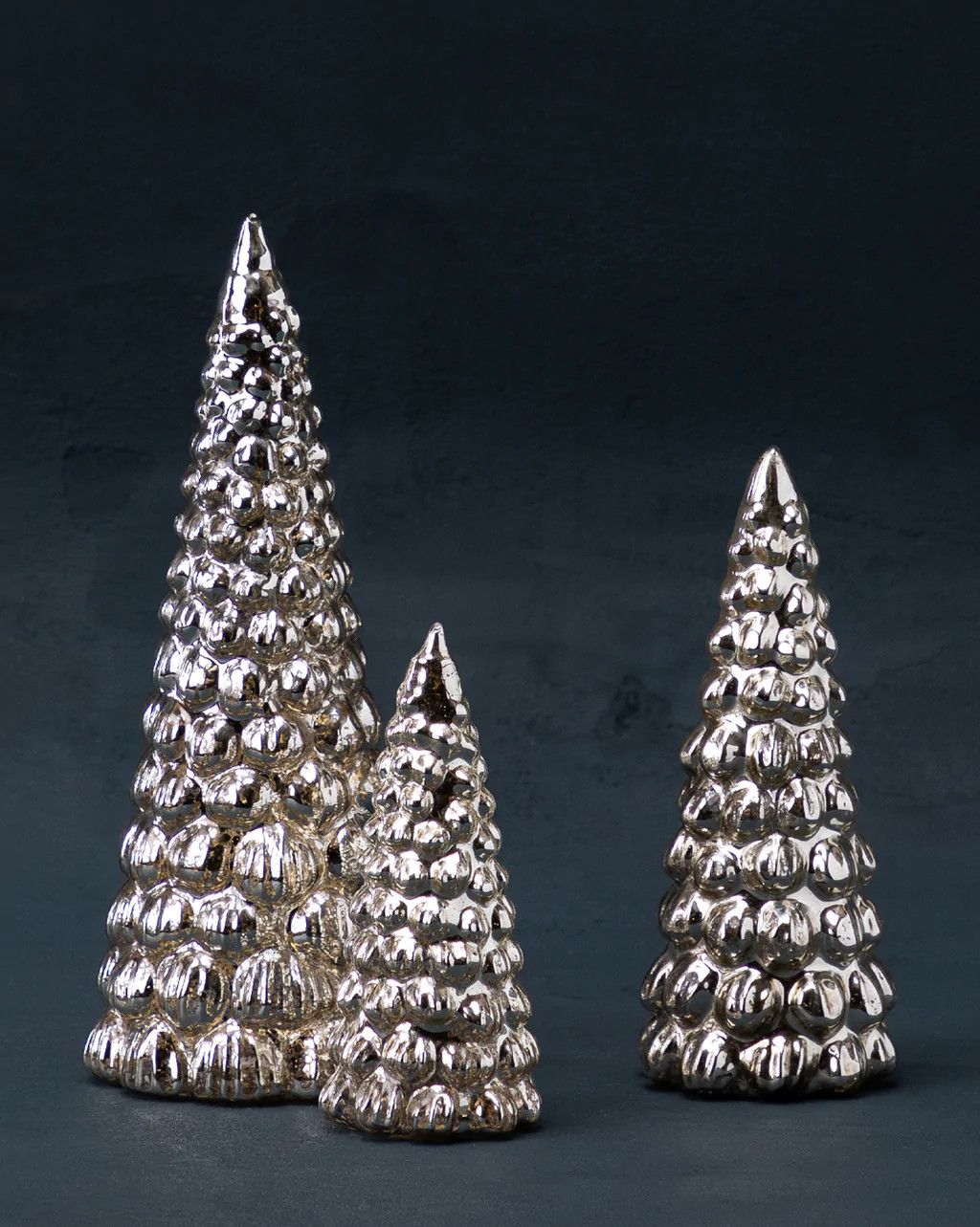 Silver Embossed Glass Trees (Set of 3) | McGee & Co.