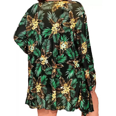 Plus Size Women's Printed Swimwear Set 3-Piece Bathing Suit with Cover Up Green 4XL | Target