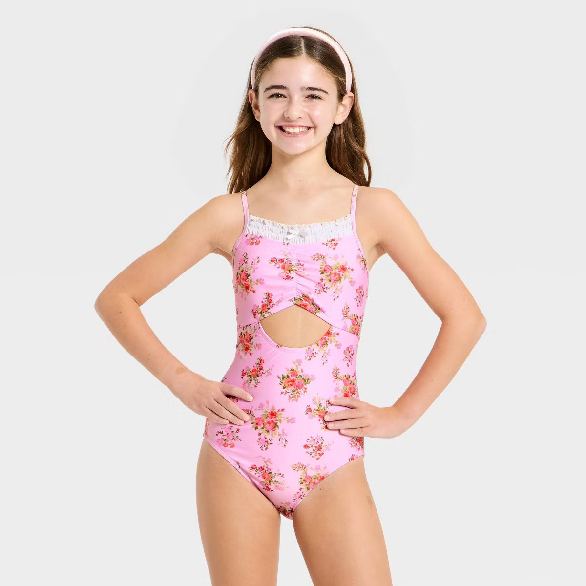 Girls' May Bouquet Floral One Piece Swimsuit - art class™ Pink | Target