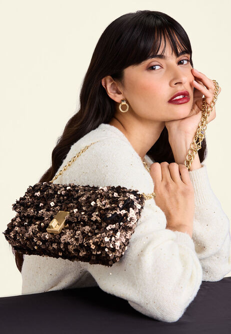 Womens Bronze Sequin Cross Body Bag | Peacocks