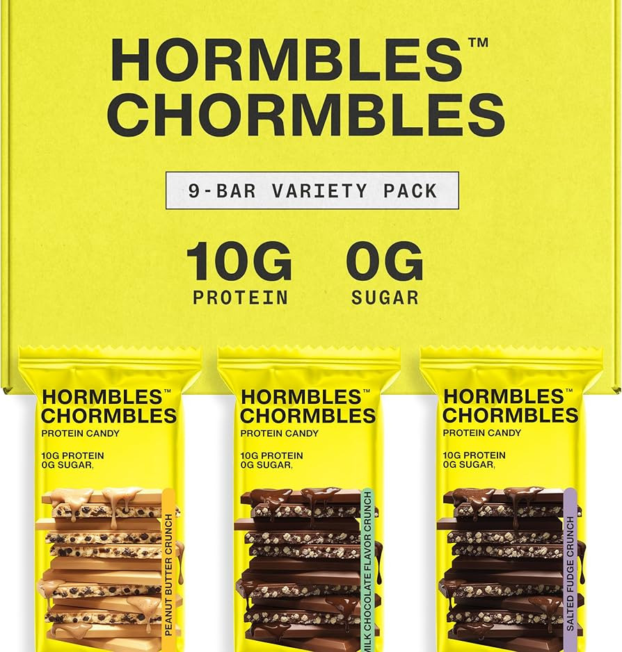 Hormbles Chormbles Protein Candy Bars, Variety Pack, 10g Protein, 0g Sugar, Milk Chocolate, Peanu... | Amazon (US)